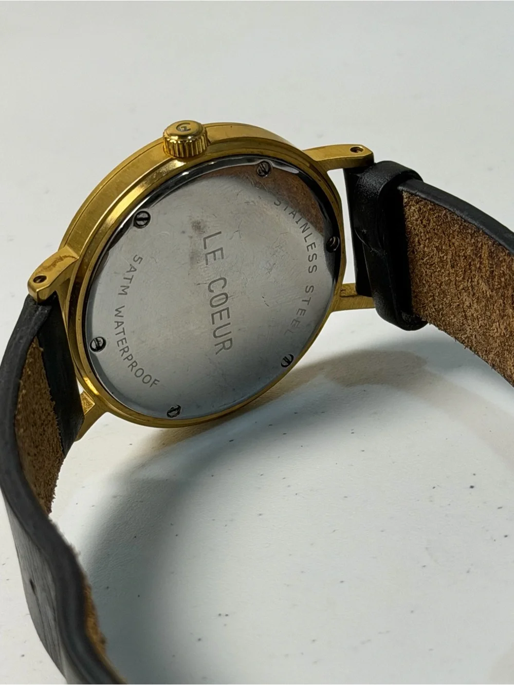 LE COEUR Minimalist Gold Tone Watch Genuine Leather 44.5mm